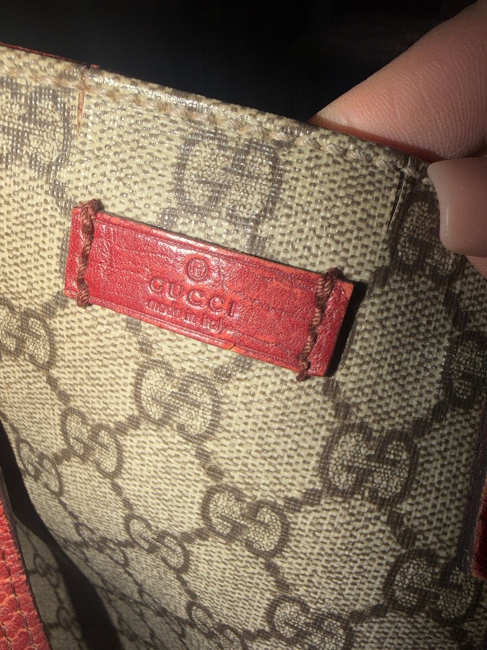 Gucci Beige/Brown Monogram Tote with Red Leather Handles - Picture 11 of 13